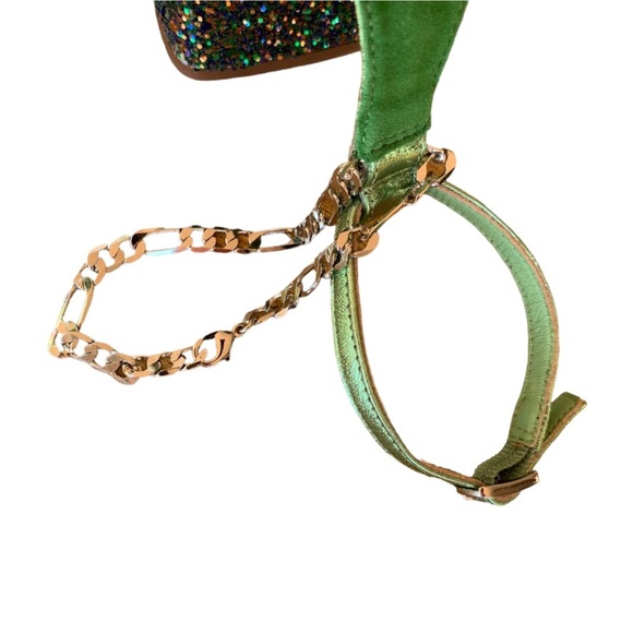 Free People Parker Chain Heel Green Metallic Strappy Sandal Shoe Glitter - Picture 12 of 16